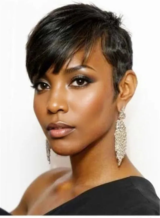 Layered Hairstyle Human Hair Short Capless African American Wigs 6 Inches