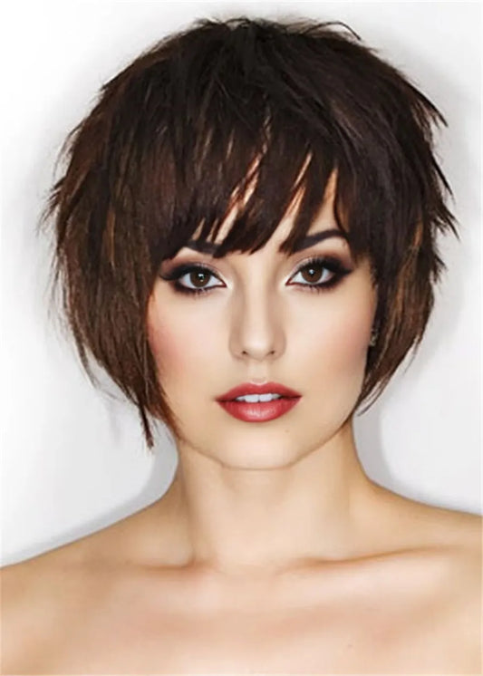 Pixie Short Haircuts Synthetic Natutal Straight Hair Capless Wigs For Women 10Inch