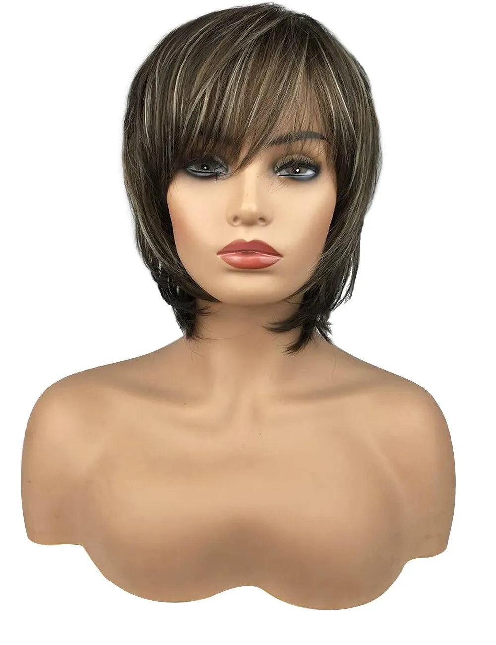 Layered Mixed Color Straight Synthetic Hair With Bangs Capless Cap Women Wigs