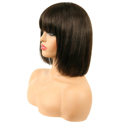 Short Straight Bob Wig 100% Human Hair With Full Bangs 10 Inches