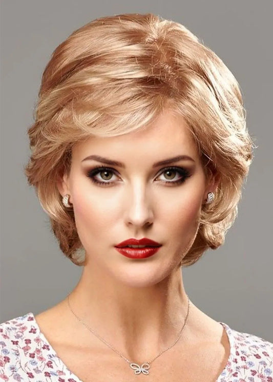 Natural Looking Women's Side Part Short Bob Hairstyles Wavy Human Hair Wigs Lace Front Wig 12Inch