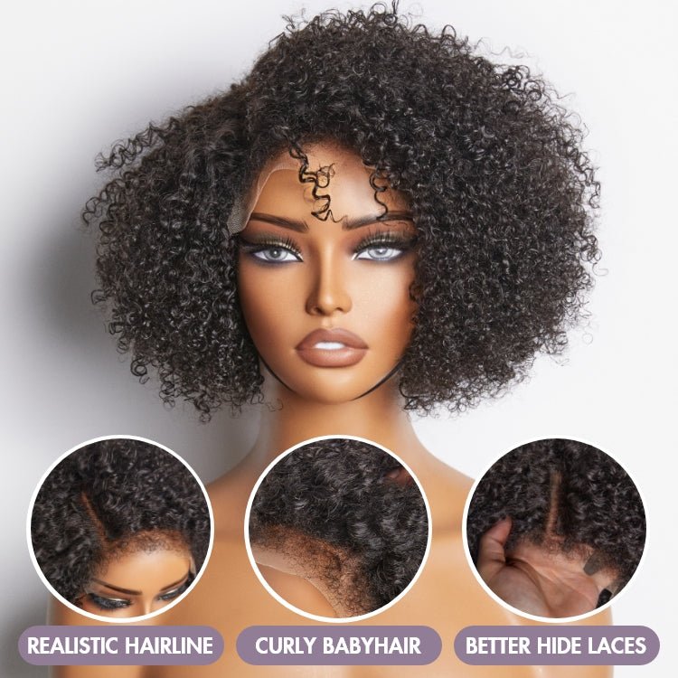 12" Natural Looking Kinky Curly Wigs with Baby Hair