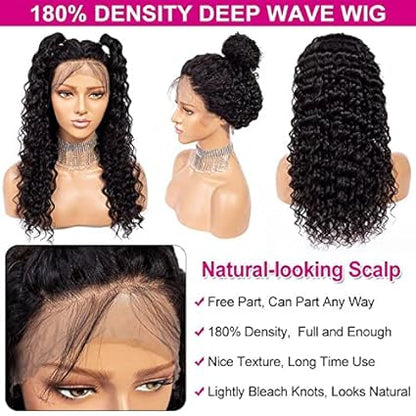 13x4 Glueless Deep Wave Lace Front Human Hair Wig for Black Women