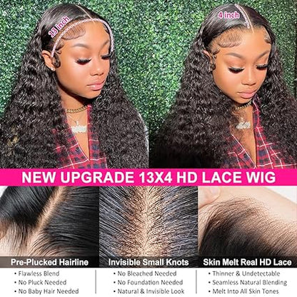 13x4 Glueless Deep Wave Lace Front Human Hair Wig for Black Women