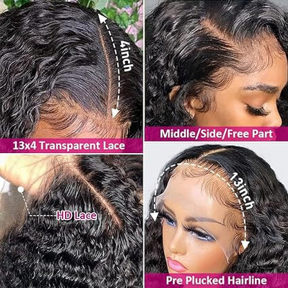 13x4 Glueless Deep Wave Lace Front Human Hair Wig for Black Women