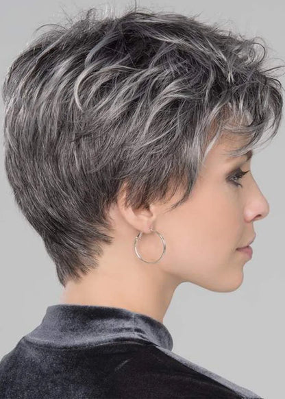 Parrucche sintetiche senza cappuccio per capelli lisci corti Pixie Boy Cut Sale e Pepe da donna, 6 pollici