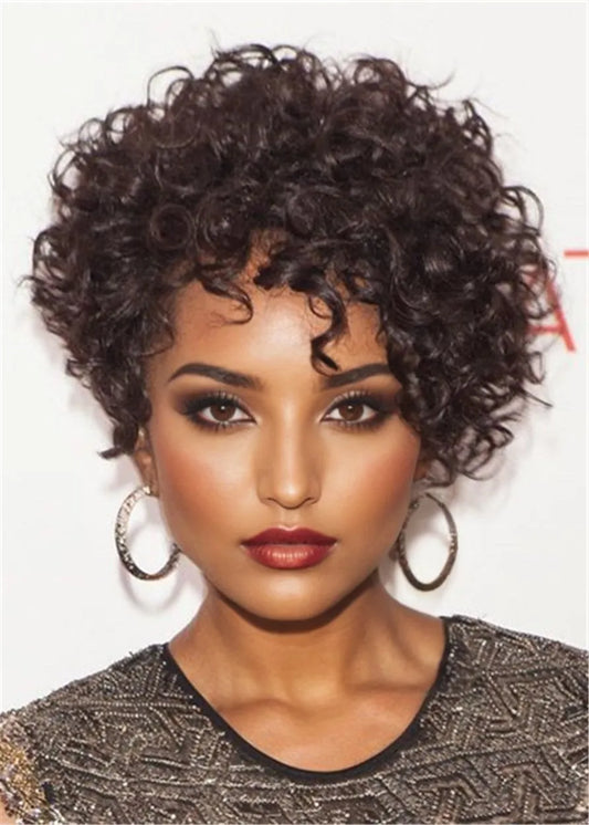 Angela Bassett Hairstyle Pixie Short Kinky Curly Human Hair African American Wig