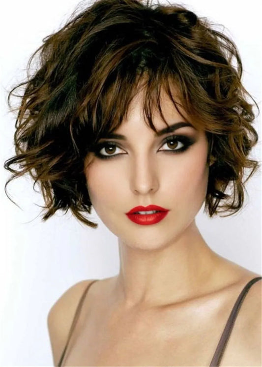 Short Curly Bob Hairtype Synthetic Hair Curly Women Wig 12 Inches