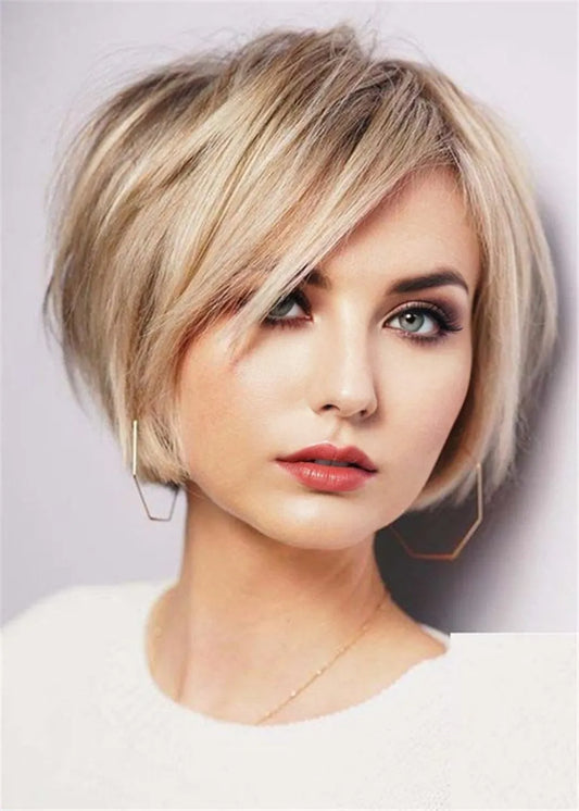 Short Bob Hairstyle Synthetic Hair Natural Straight Women Wig 12 Inches