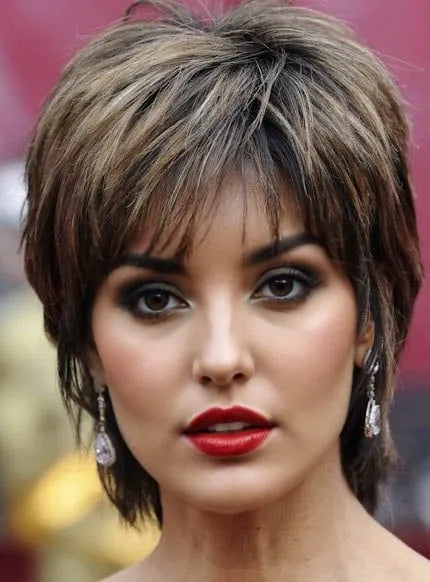 Latest Trend Short Layered Straight Lisa Rinna Hairstyle Capless Human Hair Wig 8 Inches