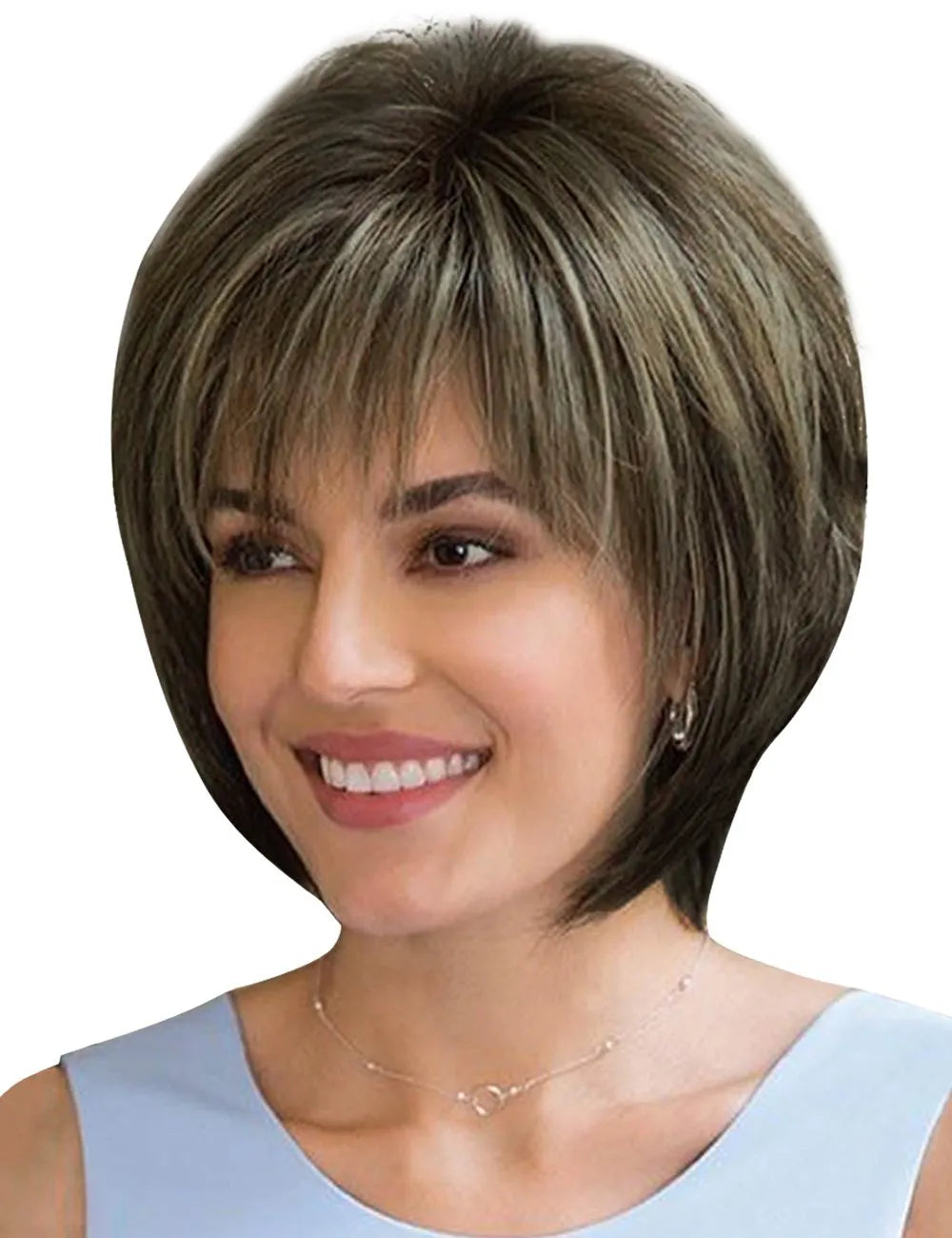 Layered Mixed Color Straight Synthetic Hair With Bangs Capless Cap Women Wigs