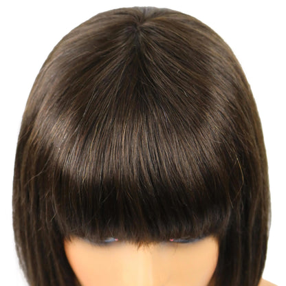 Short Straight Bob Wig 100% Human Hair With Full Bangs 10 Inches