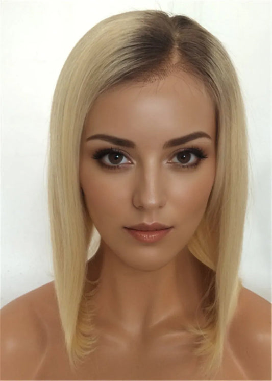 Mid Length Human Hair Straight Lace Front Wig