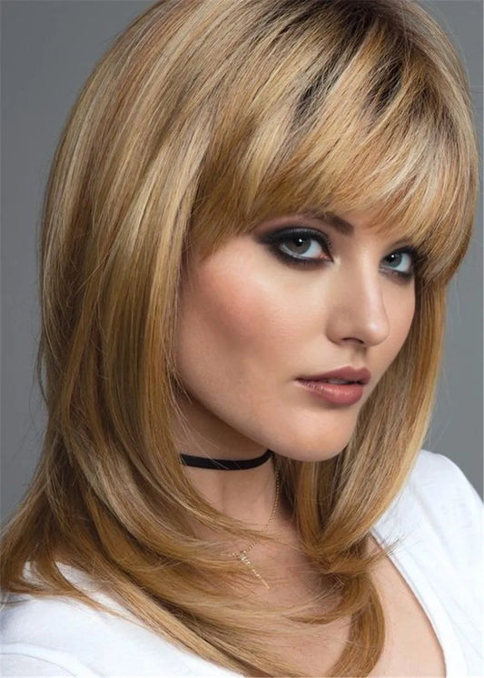 Layered Shag Hairstyle With Bangs Medium Synthetic Capless Wigs