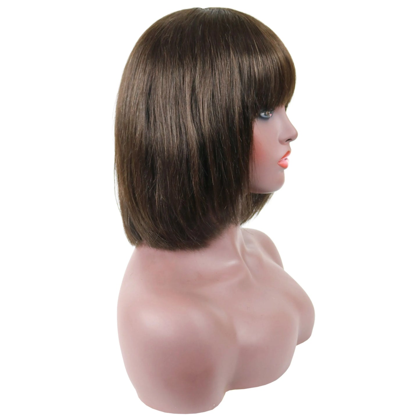 Short Straight Bob Wig 100% Human Hair With Full Bangs 10 Inches