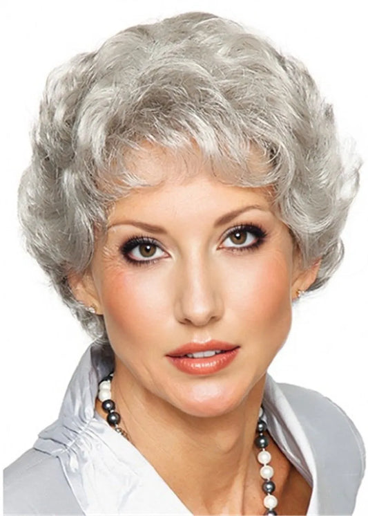 Short Grey Short Wavy Capless Synthetic Wig 12 Inches