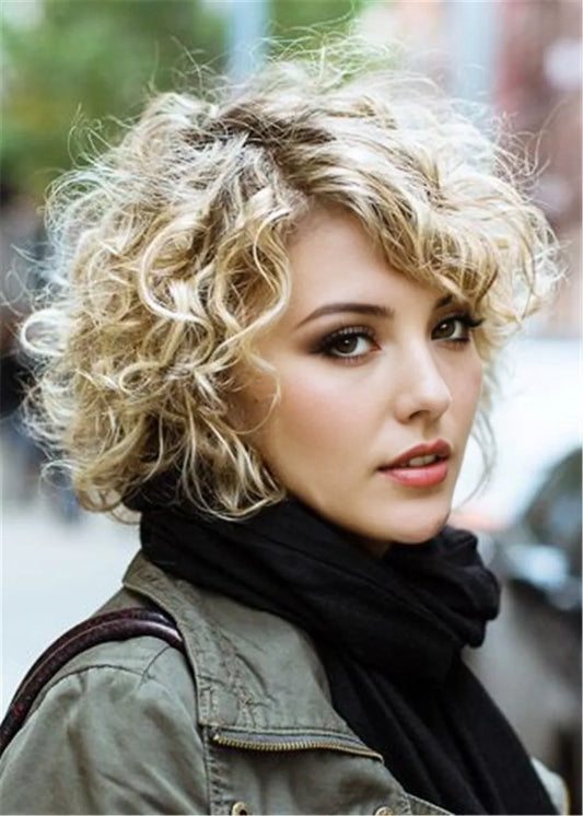 Short Pixie Hairstyle Synthetic Hair Kinky Curly Women Wigs