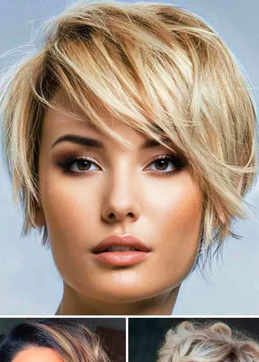 Short Shaggy Women's Layered Hairstyles Straight Synthetic Hair Capless Wigs 8Inch