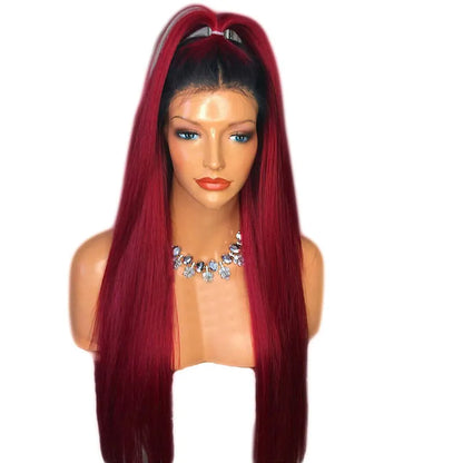 Black/Wine Red Ombre Long Straight Lace Front Synthetic Wig