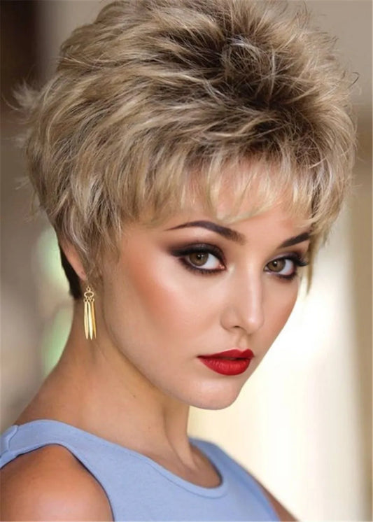 Pixie-Choppy Cut Synthetic Hair Short Straight Capless Women Wig