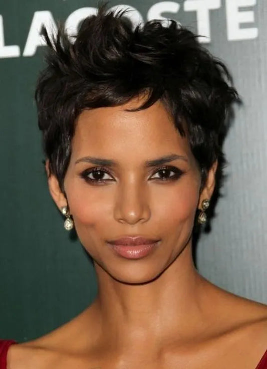 Halle Berry's Graceful Hair Style Hand Tied Super Natural Short Straight 4 Inches