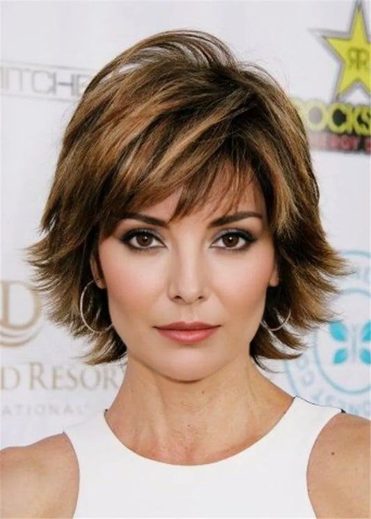 Lisa Rinna Short Cut Shaggy Layered Natural Wavy Hair Capless Wigs With Bangs 14 Inch