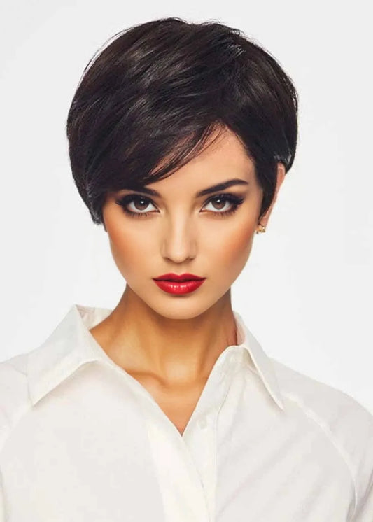 Essentials Collection Women's Short Style With Long Layers Straight Synthetic Hair Capless Wigs 8Inches