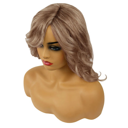 Jane Fonda Fluffy Medium Wavy Human Hair Capless Wigs 12 Inches