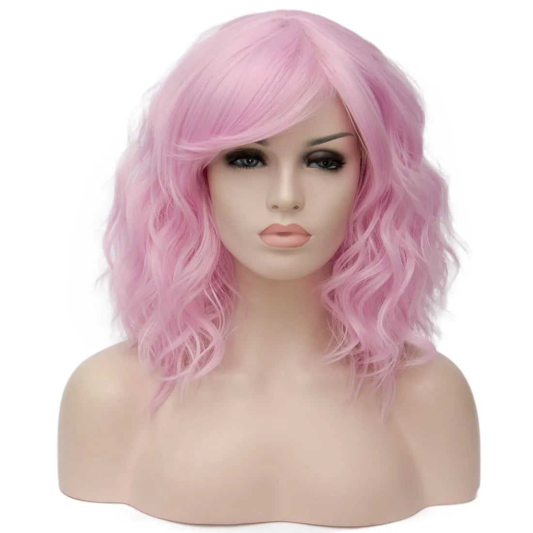 Pink Medium Loose Wavy Capless Synthetic Wig 14 Inches