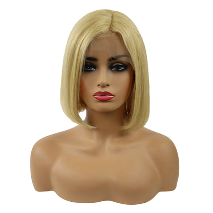 Short Straight Bob Hairstyle Side Swept Lace Front Human Hair Wigs 10 Inches