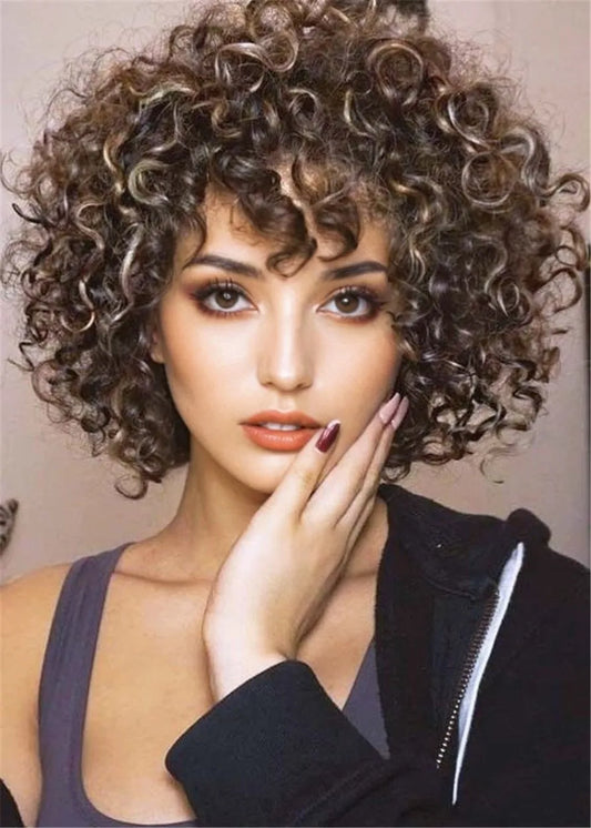 Medium Kinky Curly Synthetic Hair Women Wig