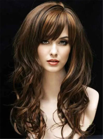 Long Curly Full Bang Synthetic Capless Women Wigs 22 Inches