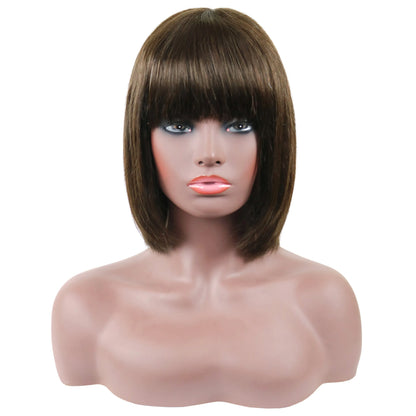 Short Straight Bob Wig 100% Human Hair With Full Bangs 10 Inches