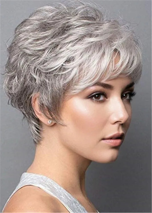 Short Wig With Softly Swept Bangs Synthetic Hair Wig