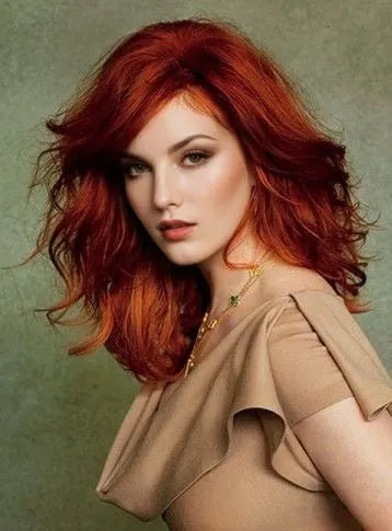 Glamorous Celebrity Hairstyle Long Loose Wavy Red 100% Human Hair Lace Wig 14 Inches