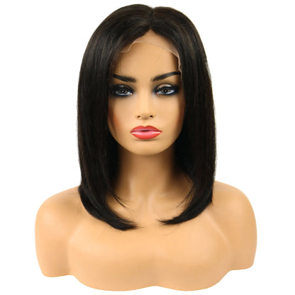 Mid-Length Straight Human Hair Lace Front Wigs 14 Inches