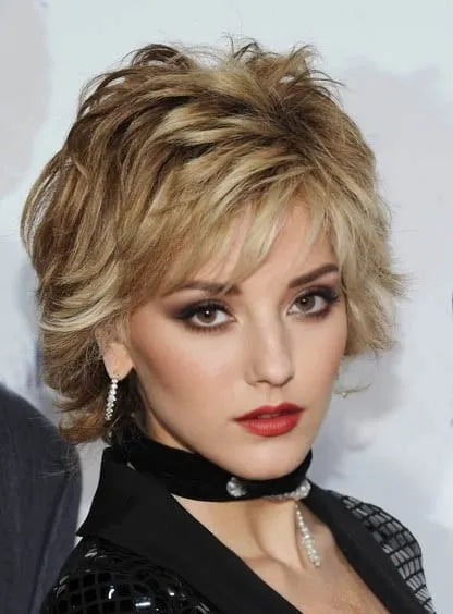 Hot Jane Fonda Short Straight Layered Synthetic Hair Capless Wig 8 Inches