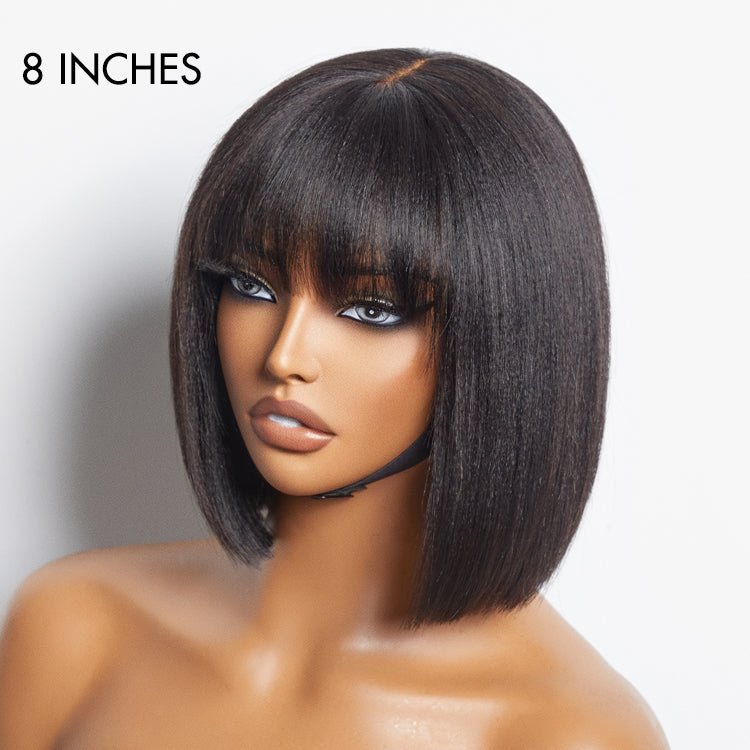 8" Short Bob Cut Straight Wigs with Bangs