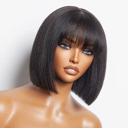 8" Short Bob Cut Straight Wigs with Bangs