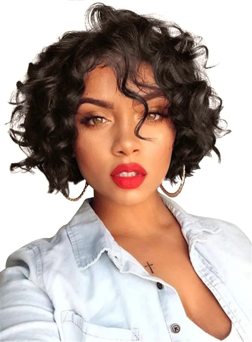 Bob Hairstyle Short Curly Synthetic Hair Capless African American Women Wigs 8 Inches