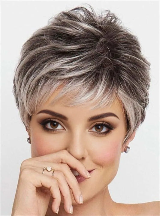 Salt and Pepper Short Choppy Layered Synthetic Capless Wigs