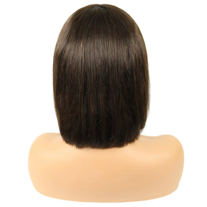 Short Straight Bob Wig 100% Human Hair With Full Bangs 10 Inches