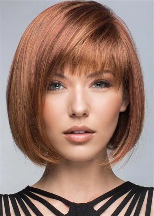 Bob Hairstyles Synthetic Hair With Bangs Natural Straight Wig 14 Inches