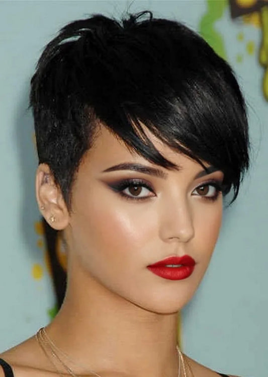 Top Quality Rihanna Hairstyle Super Short Straight Black Hair 100% Human Hair Full Lace Wig