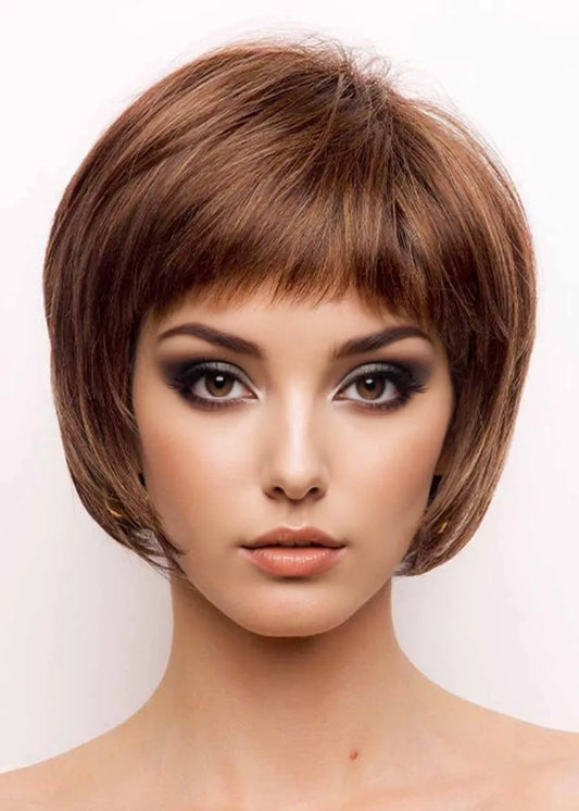 130% Density Women's Short Bob Hairstyles Straight Human Hair Capless Wigs 10Inch