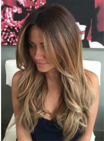 Balayage Haar gewellt geschichtet Echthaar Frauen Lace Front Perücke 22 Zoll