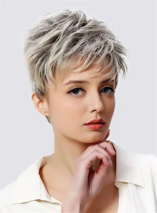 Salt and Pepper Short Layered Synthetic Capless Women Wigs