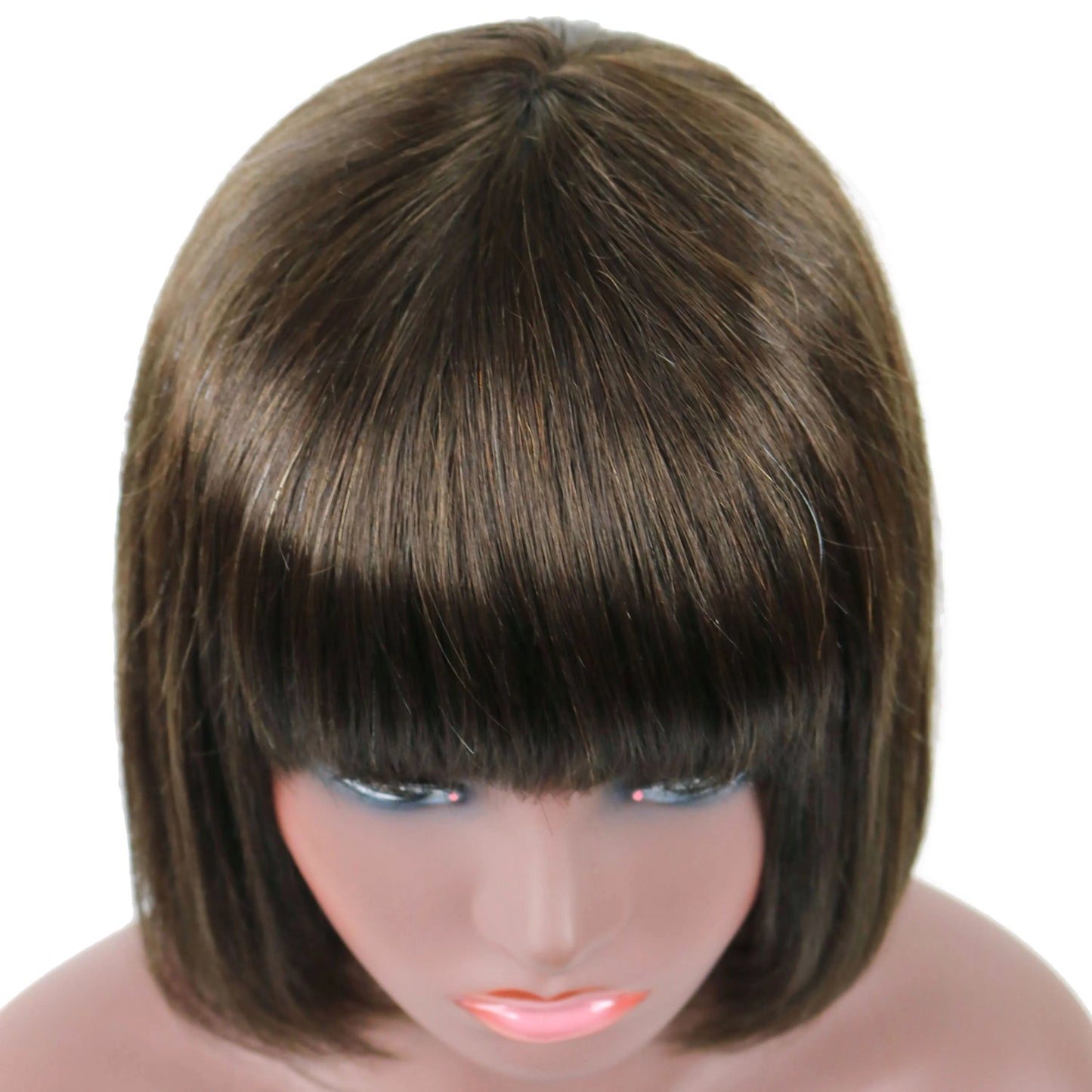 Short Straight Bob Wig 100% Human Hair With Full Bangs 10 Inches