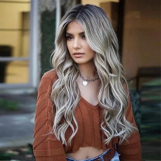 Mix Color Long Wavy Middle Part Synthetic Hair Wig 24 Inches