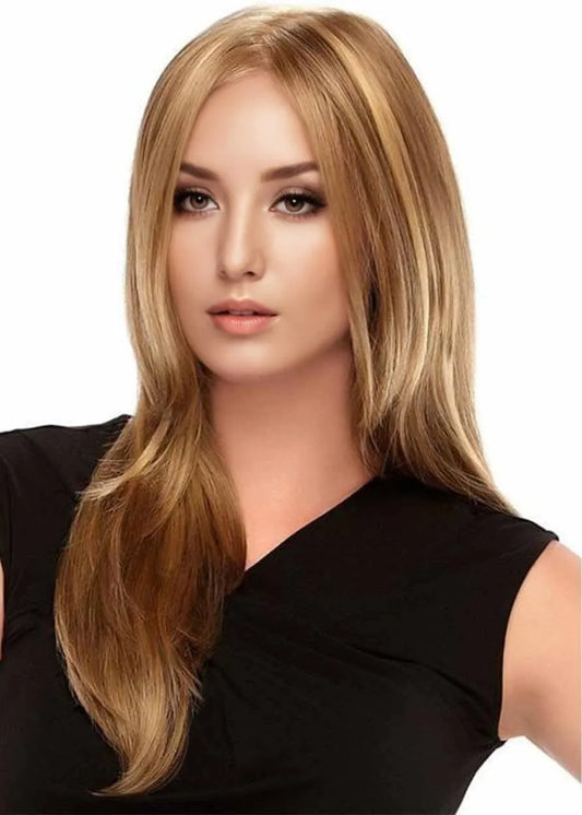 Natural Blonde Highlights Women's Long Length Layers Straight Human Hair Capless Wigs 24Inch